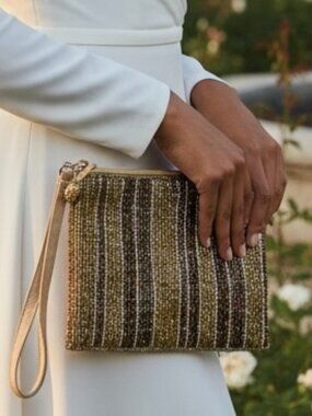 Amanda Smith hand Beaded gold Clutch Bag Purse Wristlet